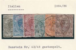Italien-1884-1886-komplette Serie 6 Marken sauber gestempelt