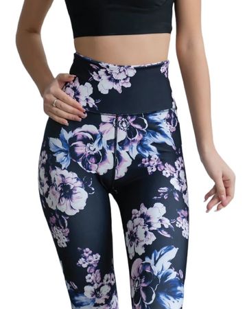 Super High Waist Sport Leggins Flowers schwarz XS/S