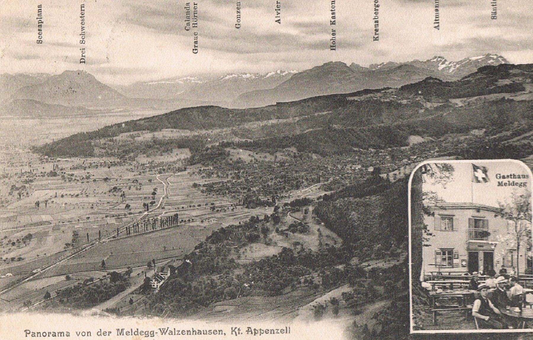 Cartoline postali: Meldegg-Walzenhausen Platz – Usato da Buchs AG venduto da Baerfisch