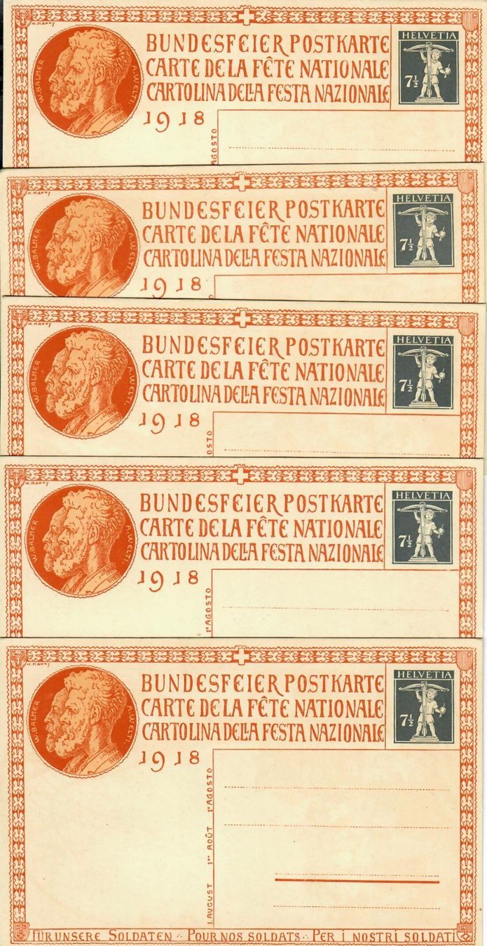 Cartoline postali: Bundesfeier Postkarten 1918 - Original Couvert – Usato da Hochdorf venduto da Ziegel-16 3