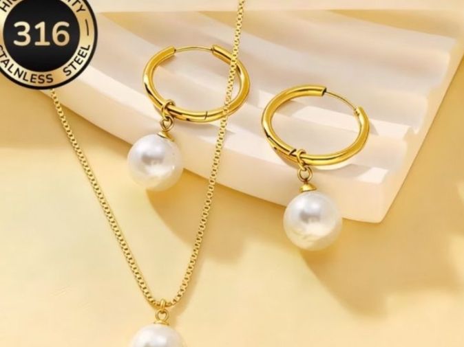 Ketten: Luxus Edelsthal Kette/Orstecker Farbe :Gold Kunstperlen – Neu (gemäss Beschreibung) aus Biel-Bienne von Roserosse13 4