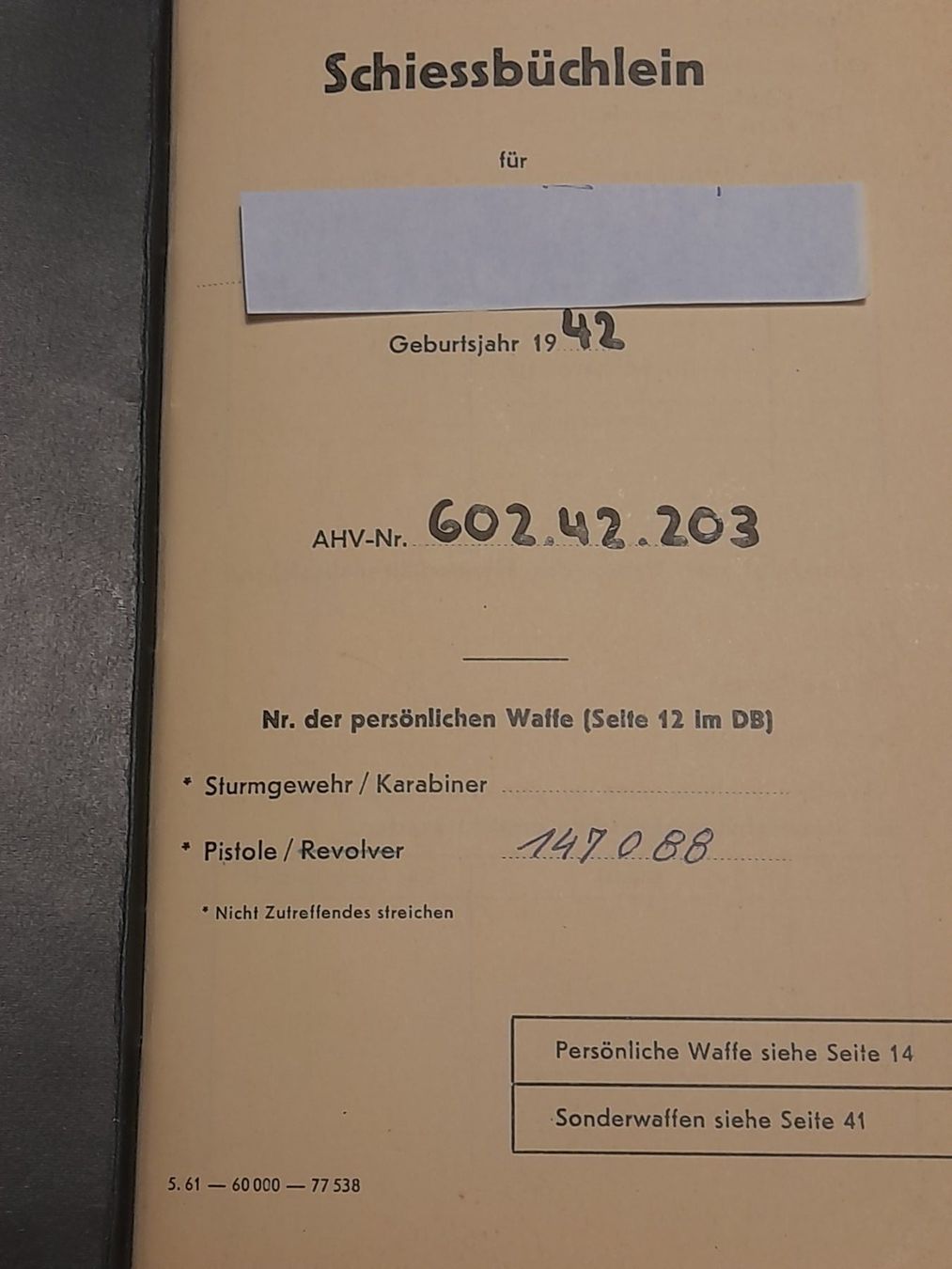 Documenti: *Schiessbüchlein(Pistolen) – Usato da Aeschi b.Spiez venduto da 52_wochen 1
