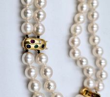 perlenarmband gg 750 mit rubin/safir/smaragd/diamant