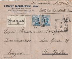 Italien-Einschreibe-Brief- von ROCCA DEBALDI in Schweiz 1919