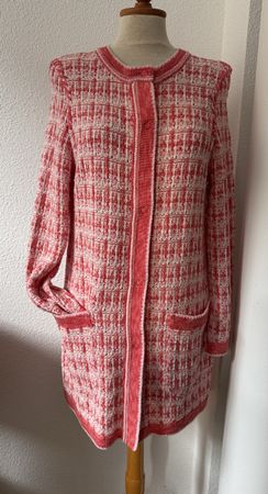 Cardigan Bruno Manetti, corail rose blanc, coton, taille S