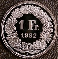 1 Franken 1992 stgl. / aus Münzsatz