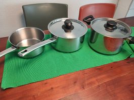 Edelstahl Kochtopf Set 3-teilig mit 2 Deckeln gebraucht