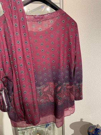 Trendiges Oberteil / Langarm Shirt / Bluse mit Schal Gr 50