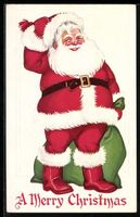 Fröhlicher Weihnachtsmann lüftet seine