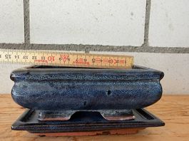 Bonsaischale blau glasiert mit Untersetzer