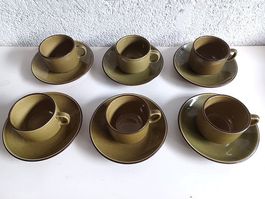 RÖSSLER 6 Olivgrün Tassen mit Untertasse -D94