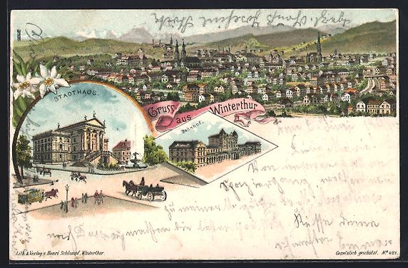 Cartes postales: Litho Winterthur, Teilansicht, Stadthaus – D'occasion à Berlin par bartko-reher