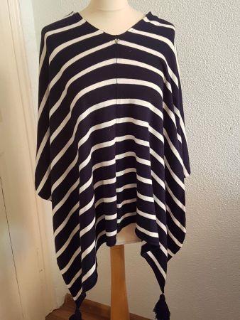 Poncho marine/weiss S kuschelig weich