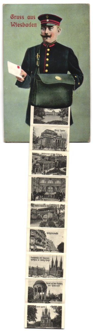 Cartoline postali: Leporello-AK Wiesbaden, Ansichten hinter – Usato da Berlin venduto da bartko-reher