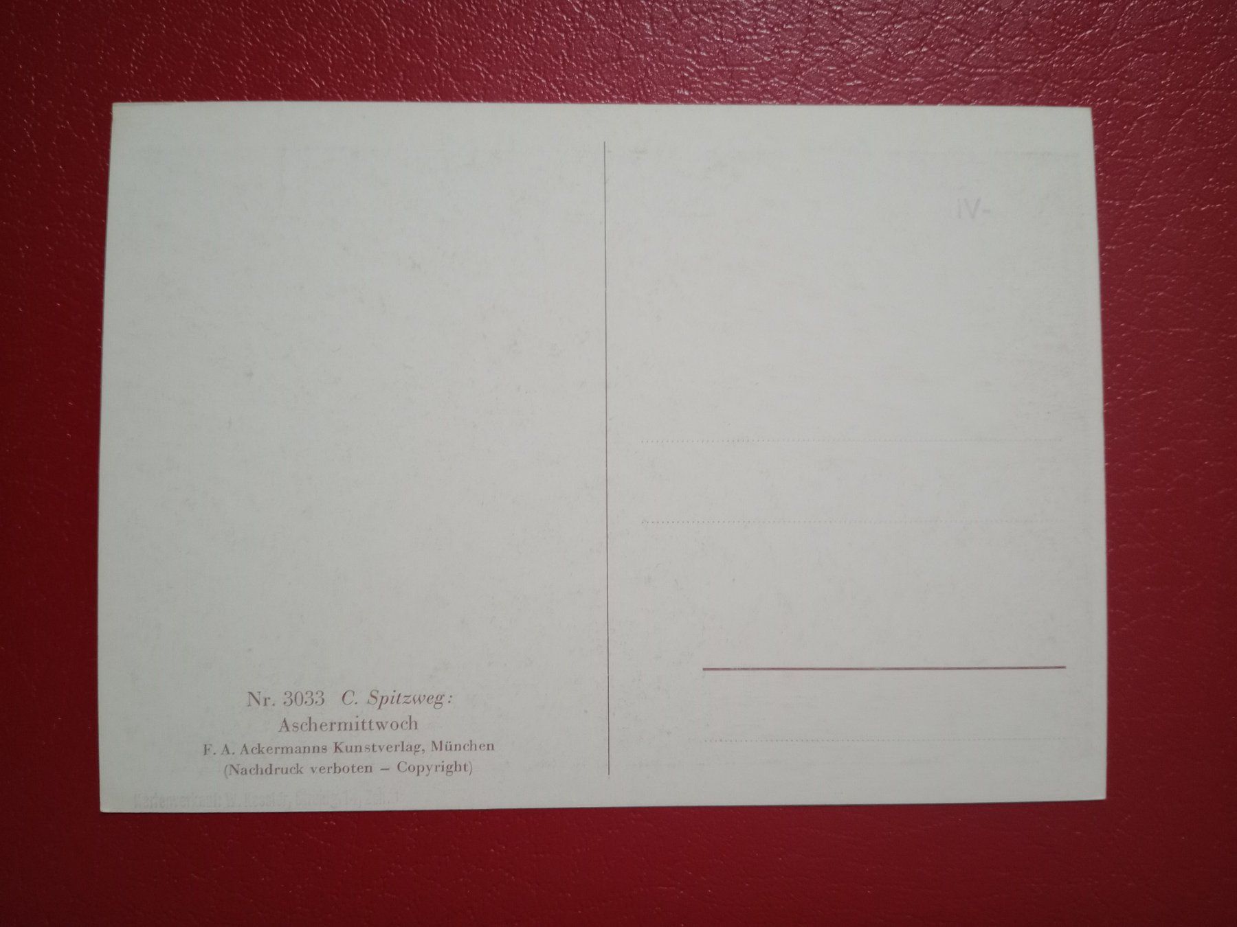 Cartoline postali: AK Kunst C.Spitzweg "Aschermittwoch" (802) – Usato da Küttigen venduto da Melisch1000 1