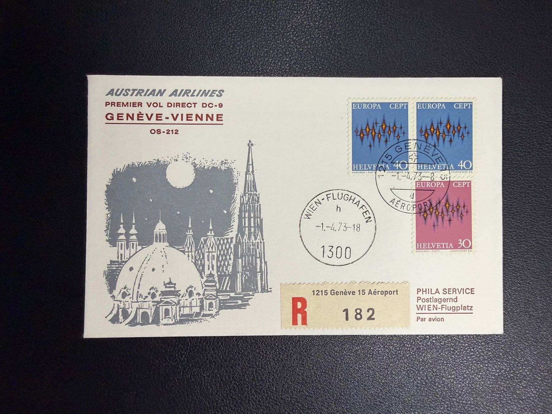 Alle Briefmarken: AUA Erstflugbrief Genf-Wien 1973 – Gebraucht aus oberrüti von jeanmei