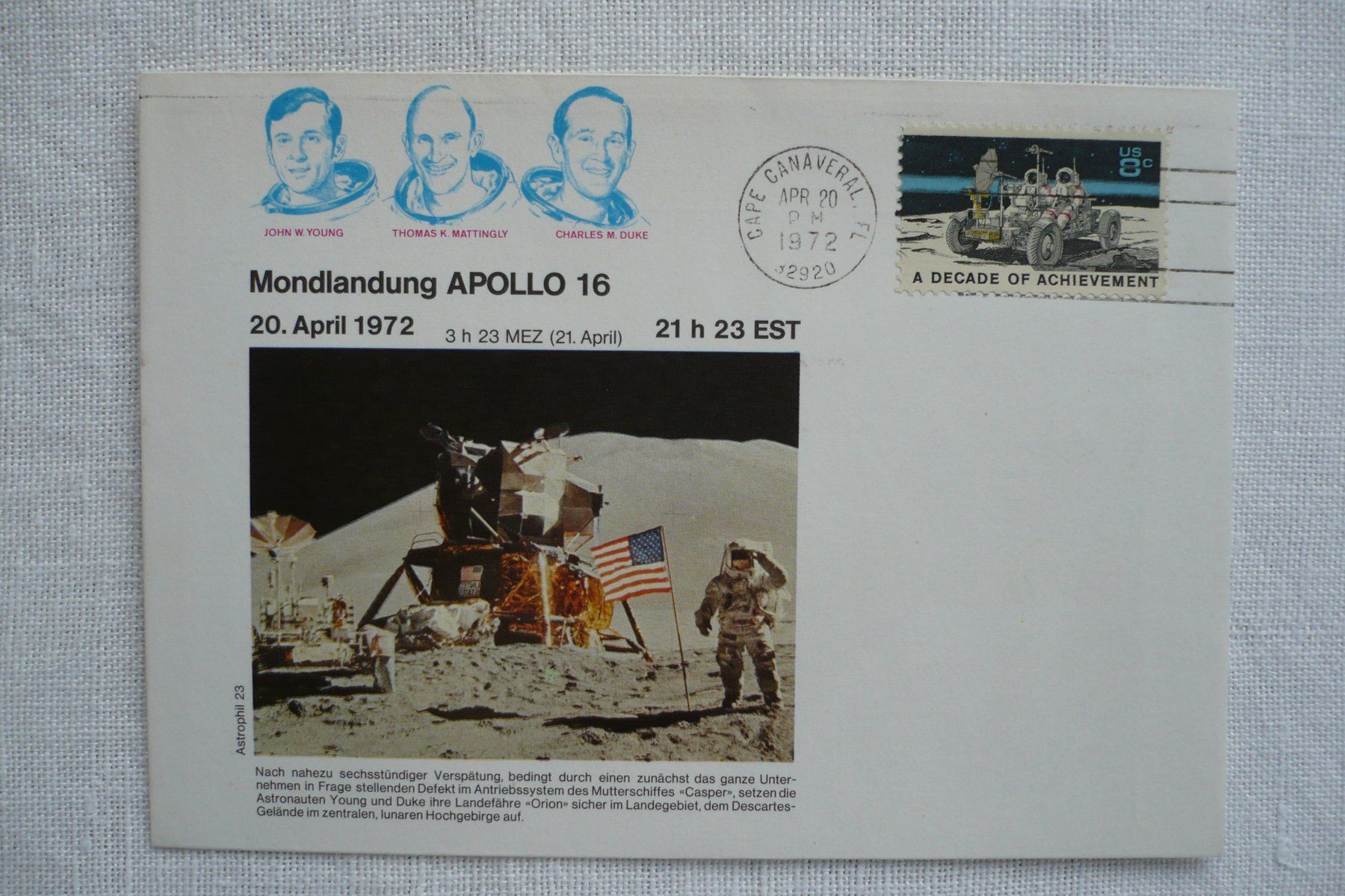 Tutti i francobolli: 1972 APOLLO 16 Mondlandung – Usato da Zürich venduto da saltandpepper008
