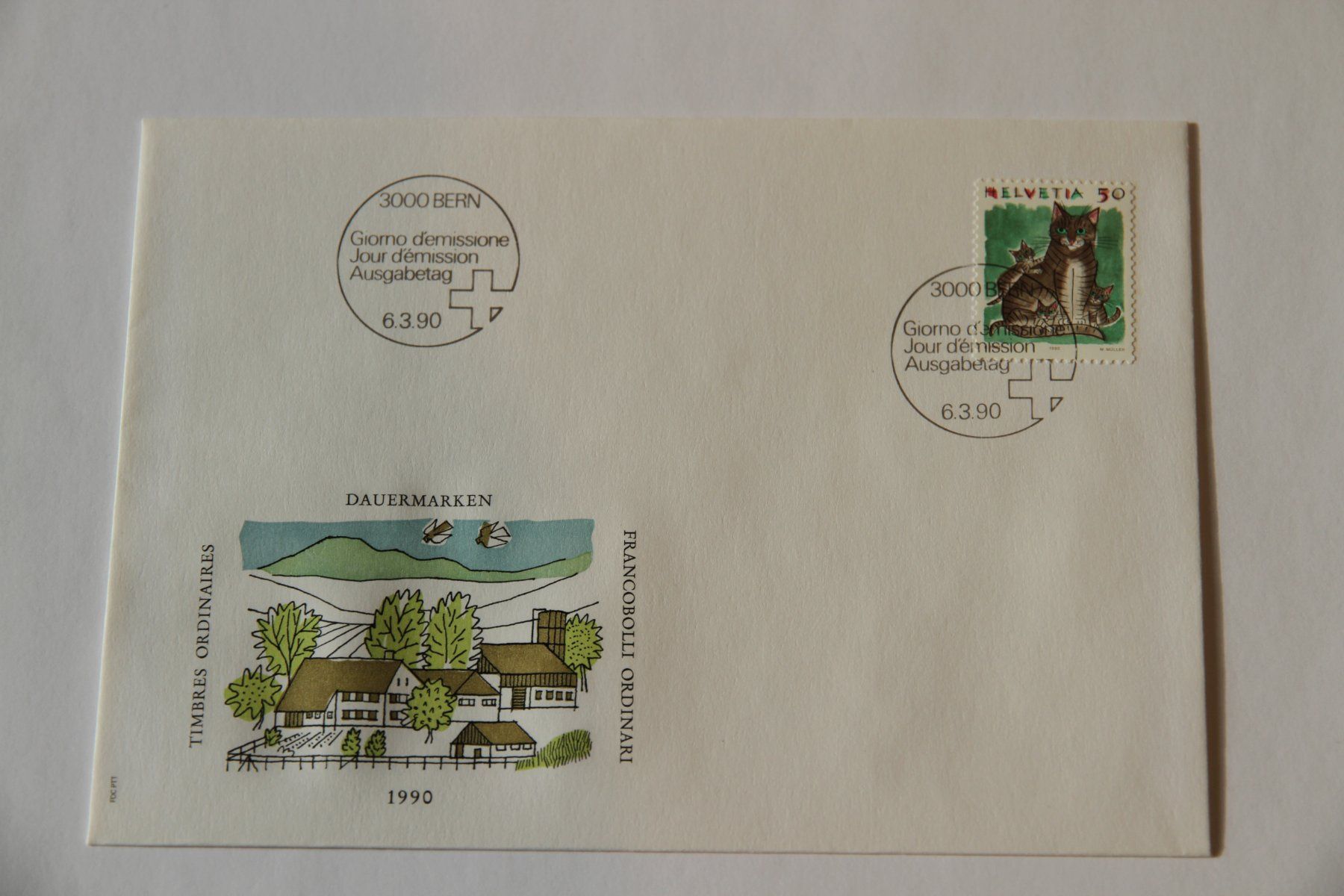 Alle Briefmarken: FDC, Dauermarken, Katzen, 6.3.1990 – Neu (gemäss Beschreibung) aus Nesselnbach von ubourson