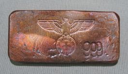 Kupferbarren 999, 127 Gramm mit Reichsadler Motiv