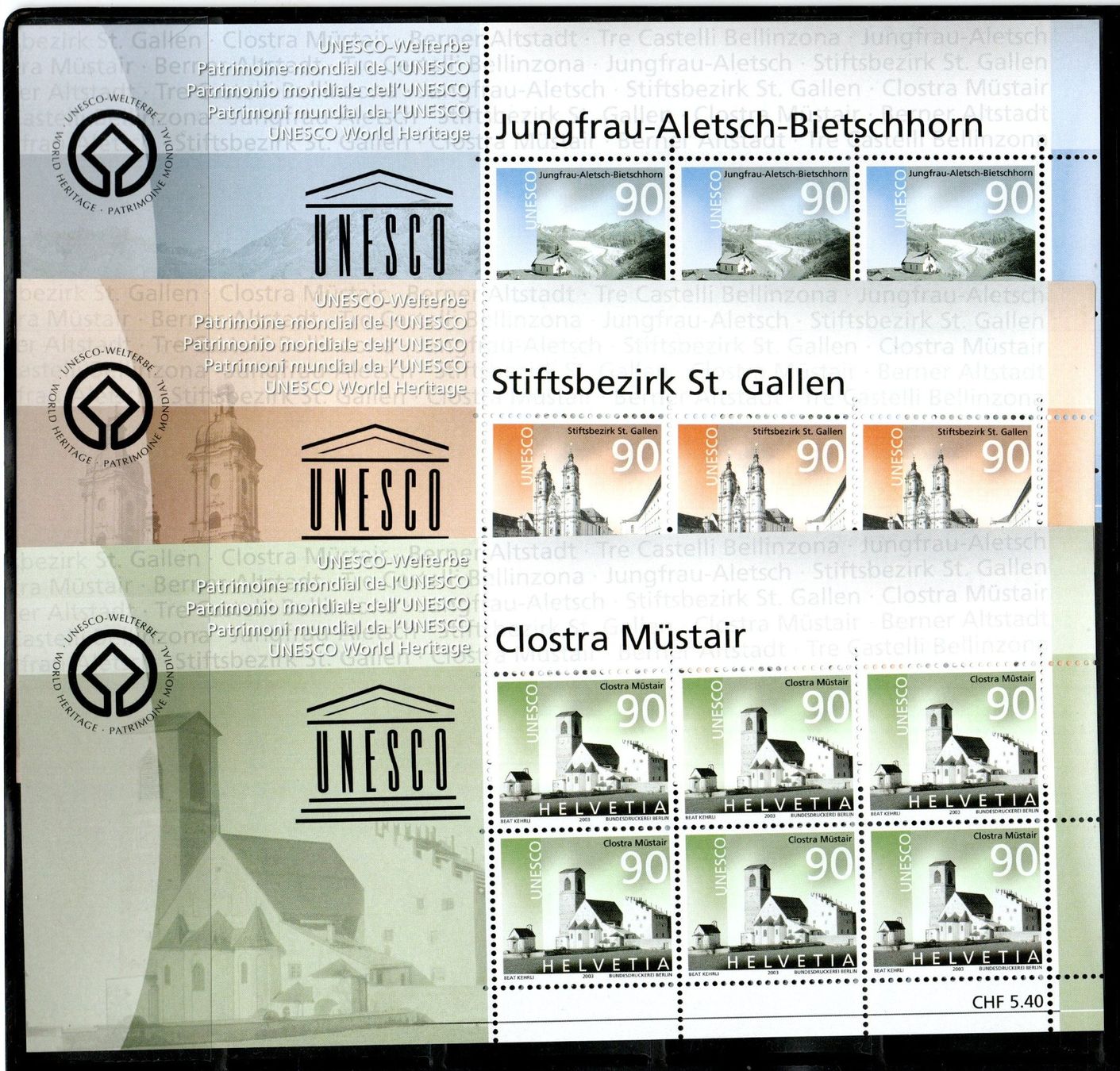 Tutti i francobolli: 2003 UNESCO - Welterbe  Kleinbogen postfrisch SBK 90.-- – Nuovo (secondo la descrizione) da Stein am Rhein venduto da Huehnerhund