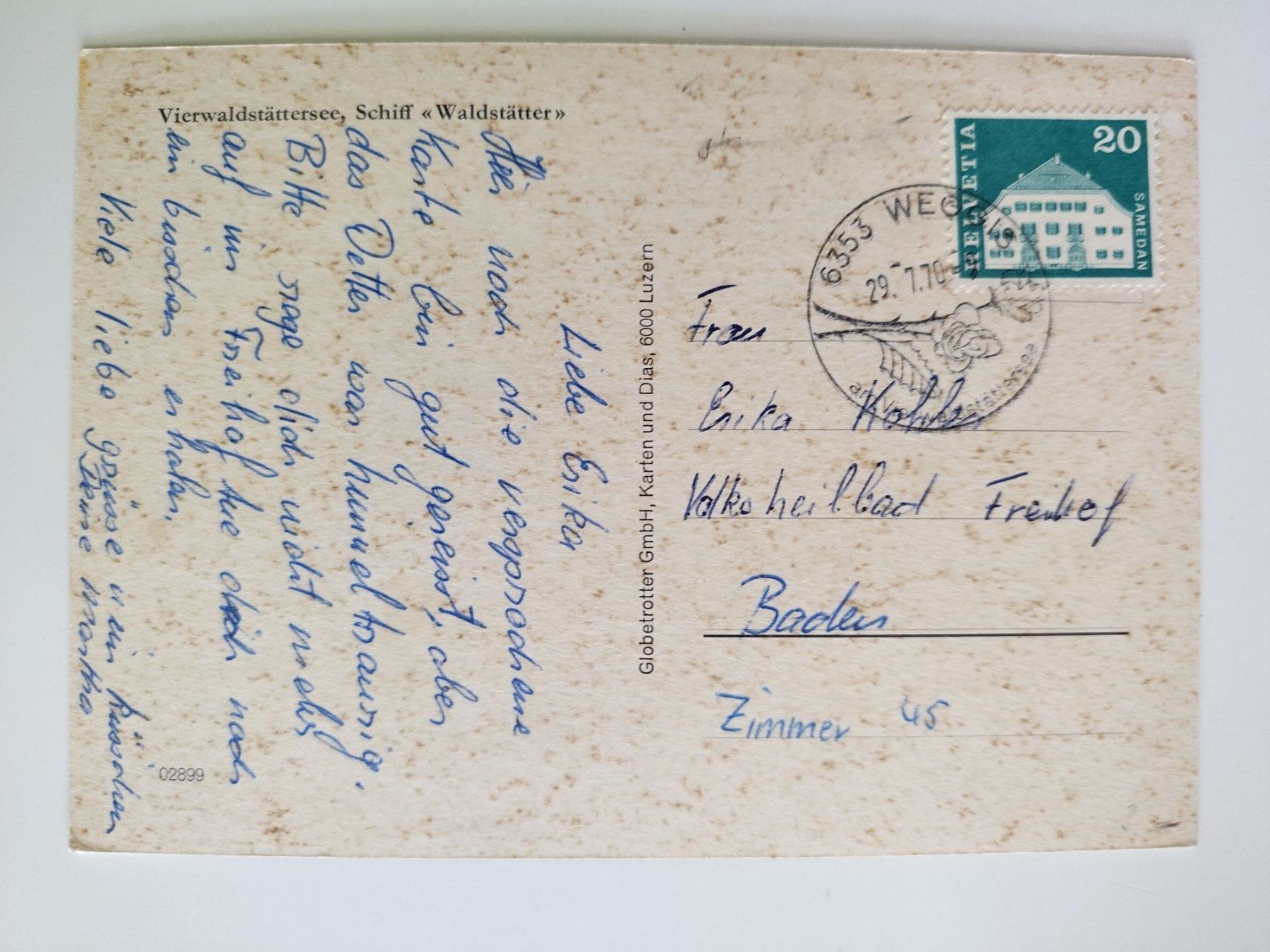 Cartoline postali: Waldstätter Schiff dat. 1970 – Usato da Ohmstal venduto da Lebensfreude05 1
