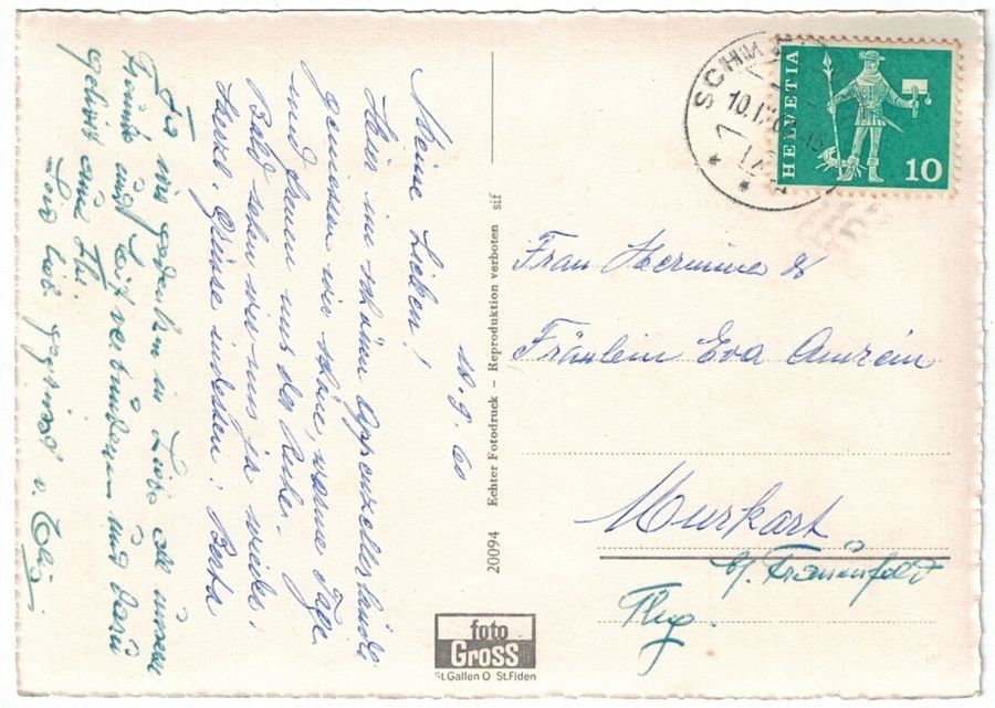 Ansichtskarten: Schwellbrunn, gelaufen 1960 – Gebraucht aus Frauenfeld von POML 1