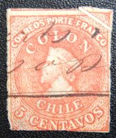 Chile Kat. 7 gest. 1865 mit seltener Quetschfalte leider gro