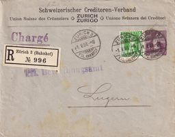 1908: Betreibungsamt auf Chargé-Brief mit Nr. 103 + 106