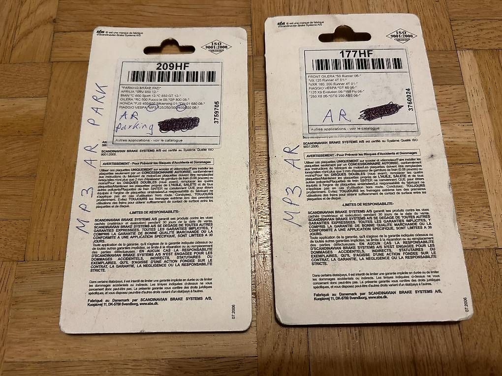 Piaggio Tutti pezzi di ricambio per scooter: Plaquette freins AR+Park MP3 400 i.e. – Nuovo e nell'imballaggio originale da Petit-Lancy venduto da djo_bp6d 1