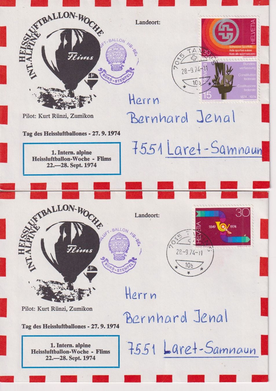 Tutti i francobolli: ++++1974+++Tag des Heissluftballons++++ – Usato da Samnaun-Compatsch venduto da Muckimu