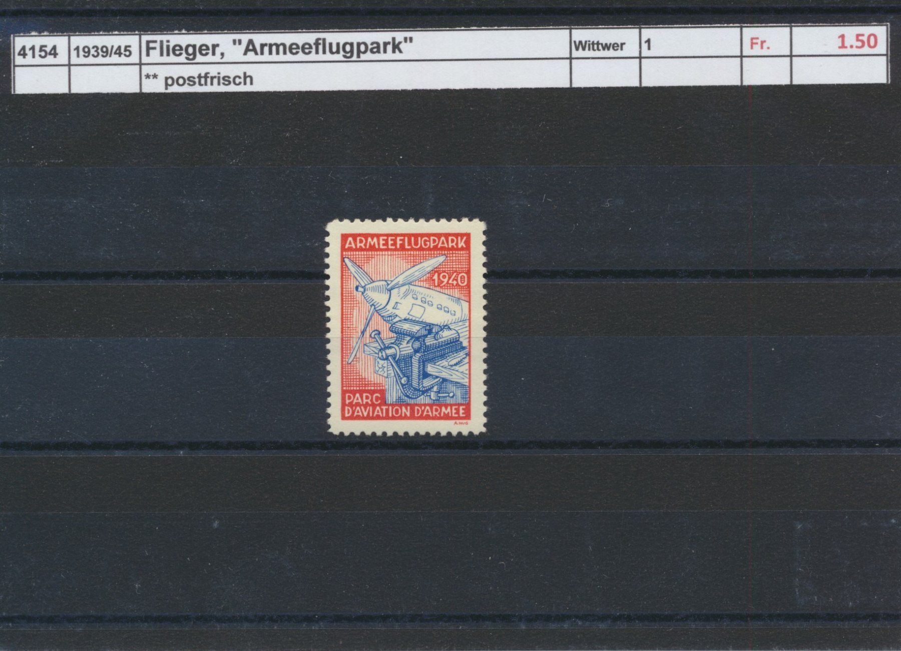 Tutti i francobolli: 1939/45 Flieger, "Armeeflugplatz", ** postfrisch – Nuovo (secondo la descrizione) da Winterthur venduto da Zupogeru