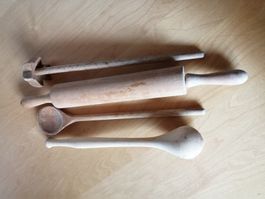 Holz-Küchenhelfer, 4-teilig, Vintage
