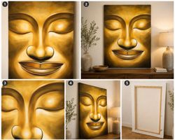 XXL Buddha Leinwand in Goldtönen – Wellness, Spa & Japandi S