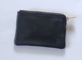 Porte-monnaie zippé en cuir noir