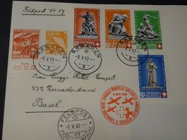 9.V.40. BUNDESFEIERMARKEN SATZ; FELDPOST AB SAMEDAN FLUGPOST