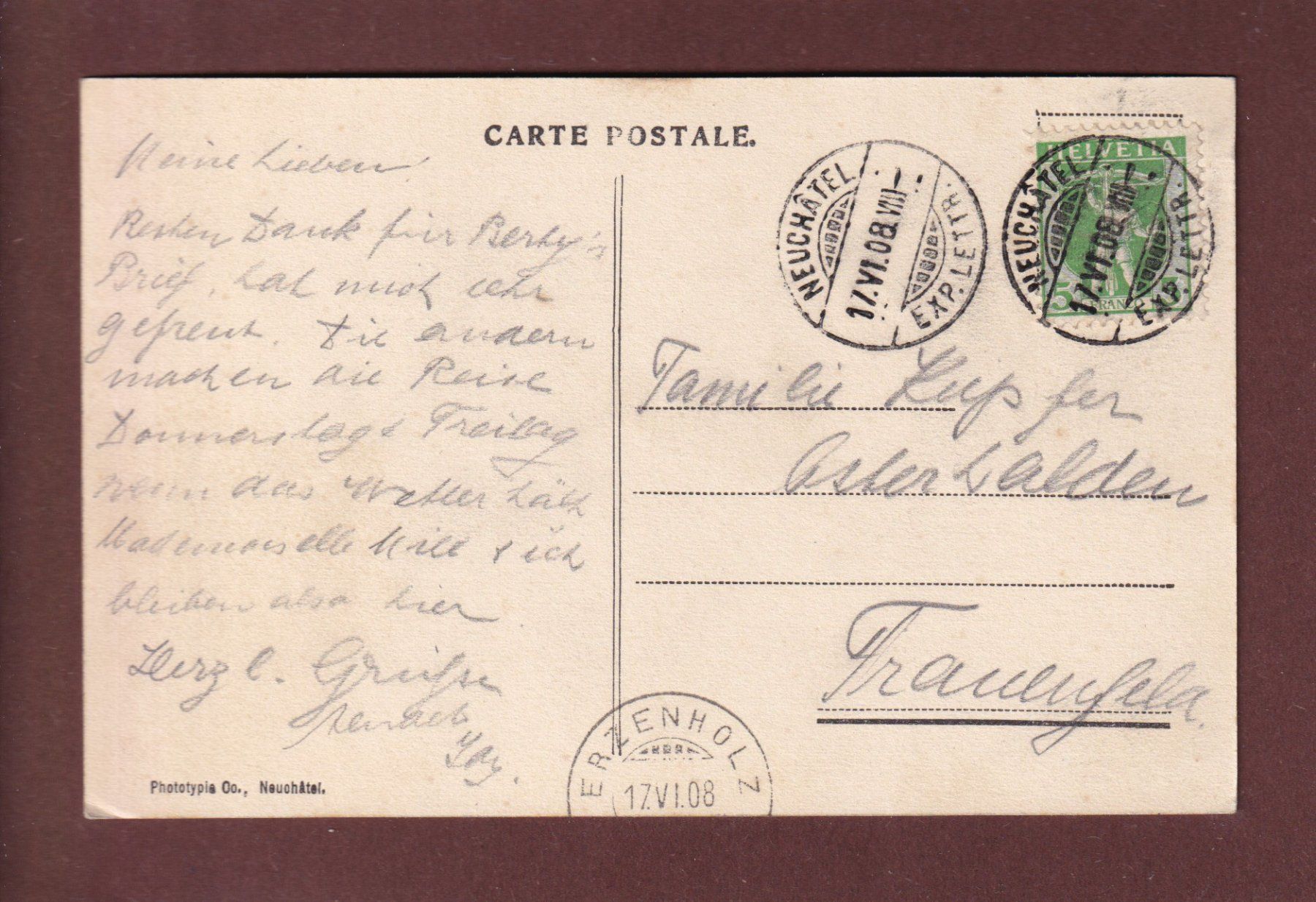 Cartoline postali: Château de HAUTERIVE près St. Blaise - 1908 – Usato da Pully venduto da nicecards 1