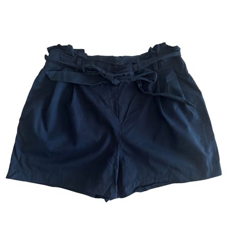 ZARA HIGH-WAISTED SHORTS WITH RUFFLES IN NAVY M