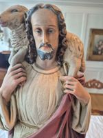 Antike Jesusfigur mit Schaf Gips, ca. 1920