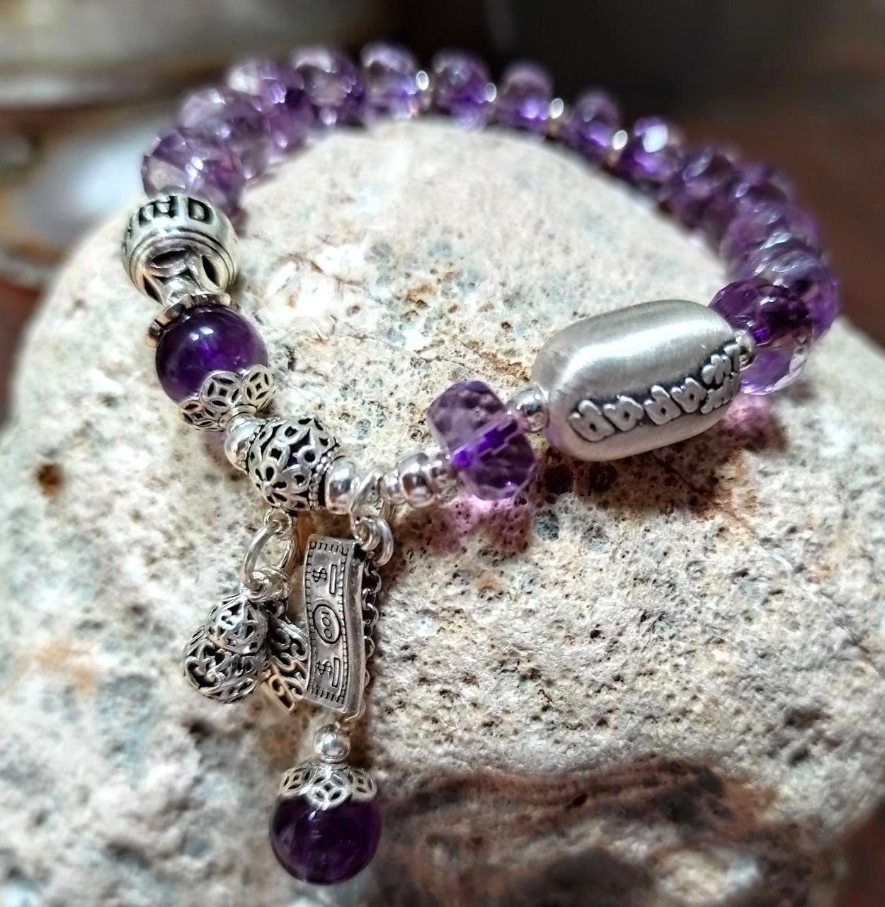 Bracciali & Braccialetti: ST. SILBER 925 ECHT AMETHYSTST. ARMBAND MP 22,8 G. ELAST. – Nuovo (secondo la descrizione) da Weiningen ZH venduto da actera 1