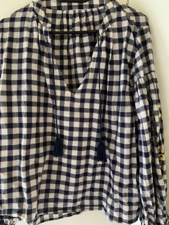 Karierte Bluse mit Stickerei Gr. L/XL