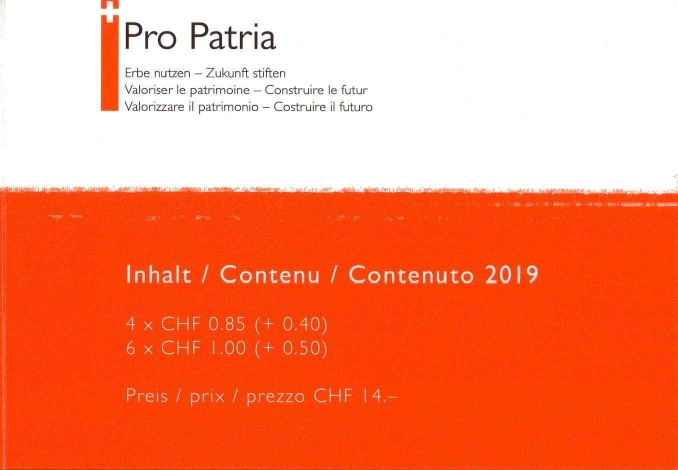 Tutti i francobolli: 2019 MH Pro Patria postfrisch Postpreis 14.-   KW Fr. 40.- – Nuovo (secondo la descrizione) da Eggersriet venduto da stamp303
