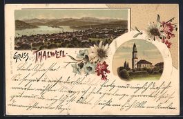Litho Thalweil, Kirche, Ortsansicht mit 