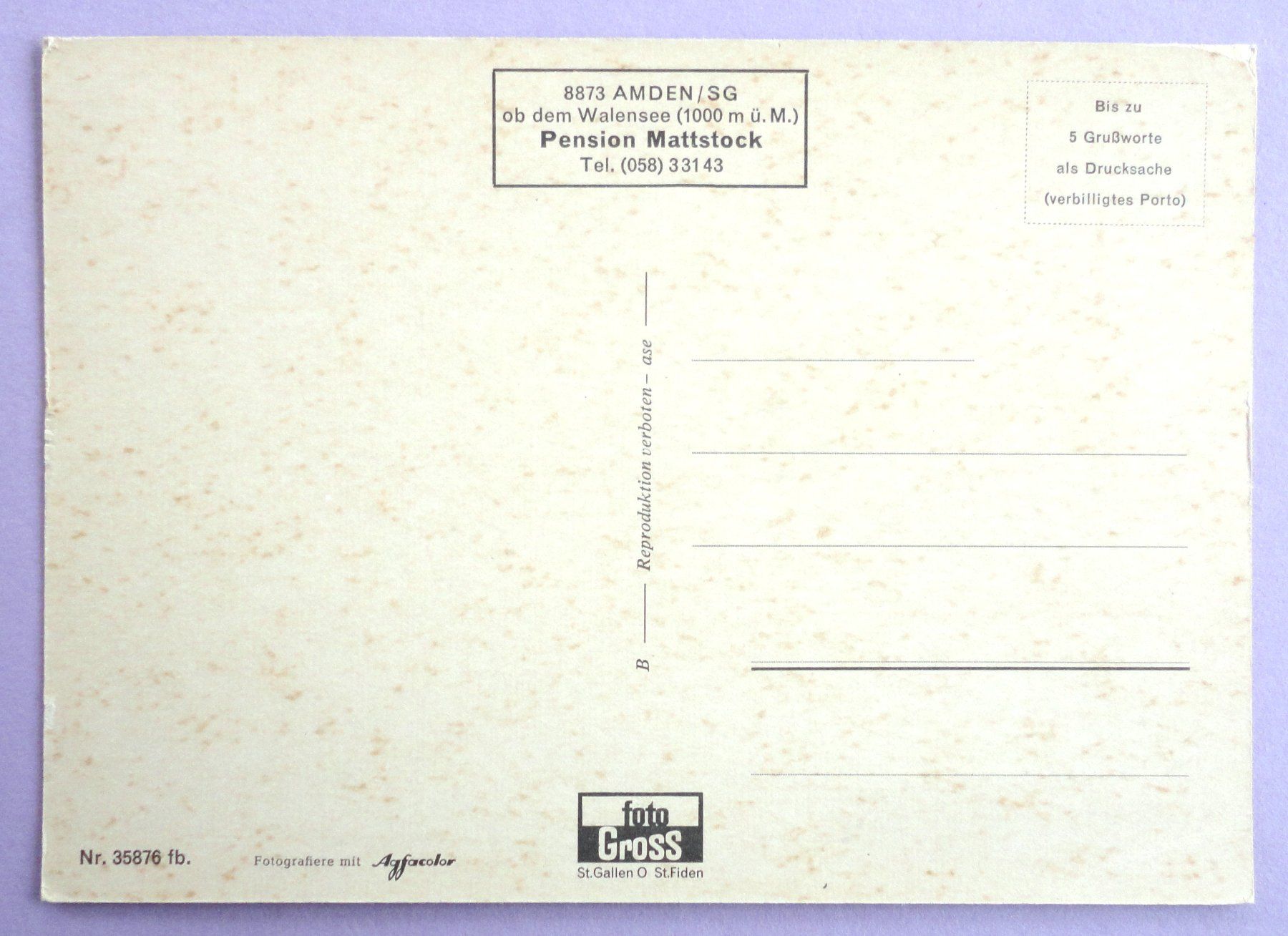 Cartoline postali: Amden / SG, Pension Mattstock – Difettoso da Fétigny venduto da Billy2miny 1