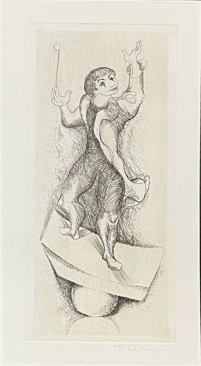 Paul Freiburghaus. Jongleur, Radierung auf weissem Karton. 1