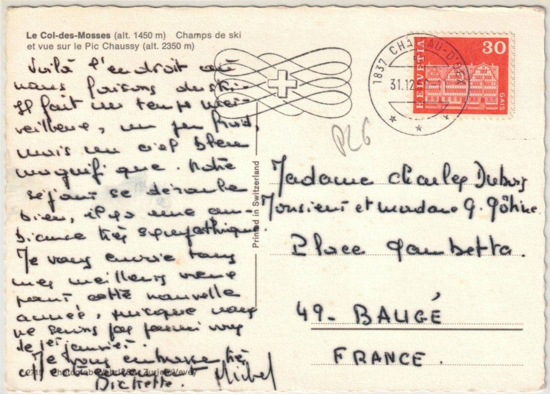 Cartoline postali: Col des Mosses - Skilift mit Pic Chaussy – Usato da Binningen venduto da Mountainrider 1
