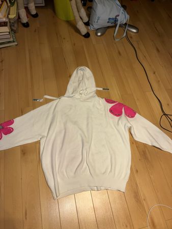 Kapuzenpullover weiss Grösse L mit Blumenapplikation