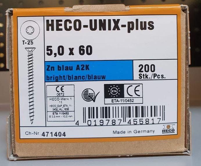 Heco Tutti gli attrezzi: HECO-UNIX-plus Schrauben 5,0 x 60 200Stk. – Nuovo e nell'imballaggio originale da Koppigen venduto da Bracher_Mail-House