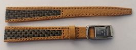 Bracelet cuir beige nervuré motif nylon, dame, 12-13mm