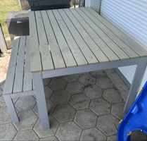 Gartentisch mit Bank 160x100cm, Aluminium Holzoptik