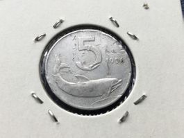 Italia, 5  Lire. 1956 sehr selten Jahrgang